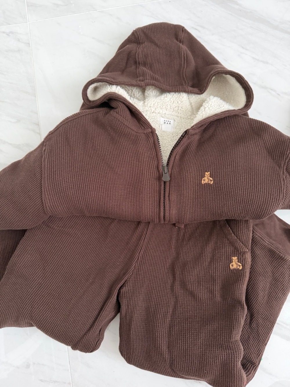GAP Brown Hooded Waffle-Knit Kids Matching Set